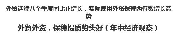 【人民日报】外贸连续八个季度同比正增长，实际使用外资保持两位数增长态势   外贸外资，保稳提质势头好（年中经济观察）