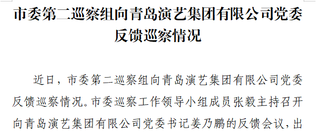 市委第二巡察组向青岛演艺集团有限公司党委反馈巡察情况